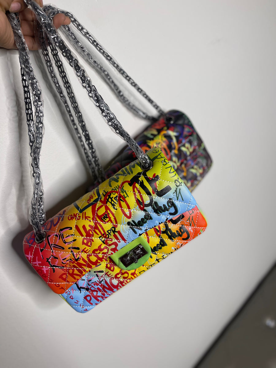 Rainbow graffiti purse sale